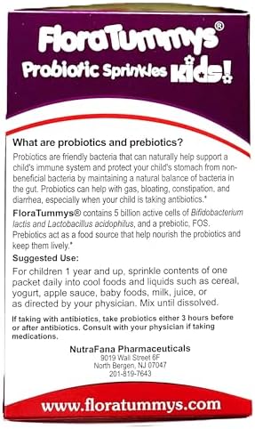 FloraTummys Probiotics for Kids: 30 Taste-Free Powder Packets, Free of Food Allergens, Non-Dairy, Gluten Free, Sugar Free, Non-GMO, Vegan
