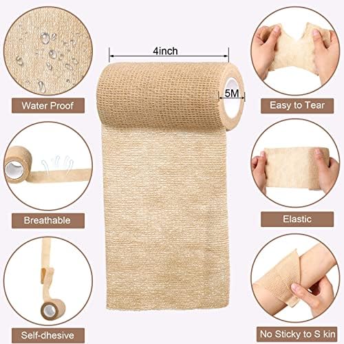 Treela 36 Pcs Self Adherent Bandage 4" X 5 Yard Wrap Breathable Cohesive Bandage Elastic Adhesive Tape for Stretch Athletic Sports Wrist Ankle(Nude)
