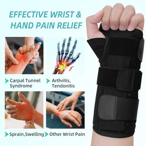 Carpal Tunnel Wrist Brace Night Support, Hand Brace with Metal Splint Stabilizer, Wrist Support Relief Pain from Tendonitis, Arthritis, Sprain, Carpal Tunnel Syndrome, RSI, TFCC - Left