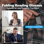 Durable Ultra Thin and Lightweight Folding Reading Glasses for Men Women, Blue Light Blocking Compact Computer Foldable Readers, Pocket Portable Sturdy Frame With Case Black 2.0x