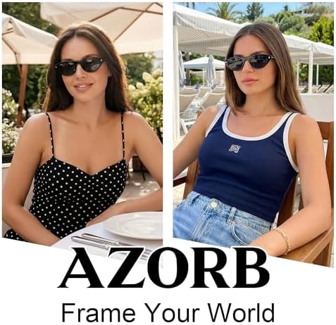 AZorb Retro Small Oval Cat Eye Sunglasses for Women Men, Narrow Vintage Flat Top Sun Glasses with UV400 Protection