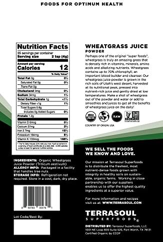 Terrasoul Superfoods Organic Wheat Grass Juice Powder, 5 Oz, Grown in Utah, Made from Nutrient Concentrated Juice, Revitalize with Green Nutrition: Smoothies, Detox Drinks, and Wellness Shots