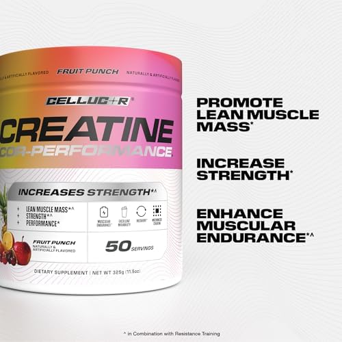 Cellucor Creatine Powder, Fruit Punch Flavor - Increases Strength, Lean Muscle Mass & Endurance, Micronized Creatine for Fast Absorption, 5g Creatine per Serving, 50 Servings