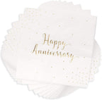 BLUE PANDA Happy Anniversary Napkins - 5 x 5 In, 3-Ply, 50 Pack, Elegant Gold Foil - Disposable Anniversary Paper Goods & Cocktail Napkins for Wedding Party Decor