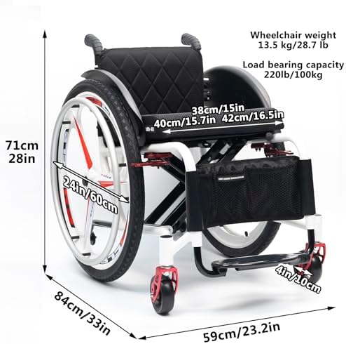 Lightweight Sports Wheelchair, Aluminum Lightweight Wheelchairs, Foldable Aluminum Wheelchair, Ultra-Light Sports Overall, for Teenagers, Adults, Seniors(38cm/15in)