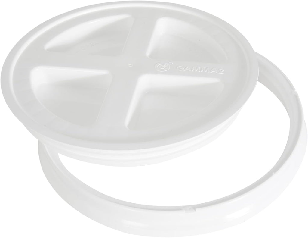 Gamma2 Seal Bucket Lid Food Grade Pet Food Storage Container Twist Lock Lid, 10" Diameter Fits Most 2 Gallon Buckets, White, Made in USA