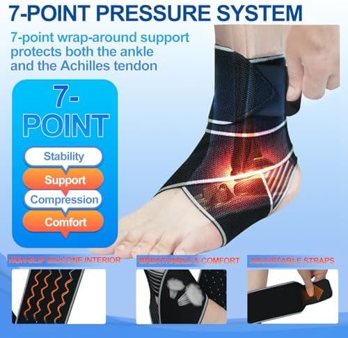 2 Pack Ankle Brace for Men & Women- Adjustable Support Foot Wrap with Anti-Slip Design, Ankle Compression Sleeve for Achilles Tendonitis, Plantar Fasciitis, Sprains & Sports Injuries(Black)