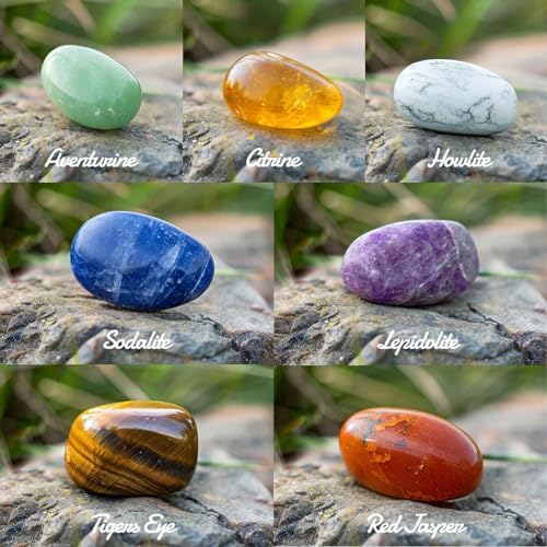 Polished 7 Pcs Chakra Healing Stone Rocks Set – 0.8" Natural Tumbled Gemstones, Large Palm-Sized Pocket Stones, Crystal Collection for Reiki, Meditation, Crafts and Home Decor
