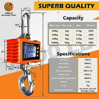 YATOINTO 2200lb Digital Crane Scale High Precision Heavy Duty Industrial Hanging Scale with Remote Control Aluminum Case CE Certified Electronic Weighing Crane Scale, for Garage Farm Hunting (Orange)