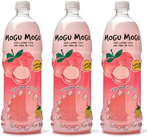 [Pack of 3] [Free Measuring Spoon] Mogu Mogu Juice with Nata De Coco - 33.8 Fl Oz Large Family Size (Lychee), 320 ml