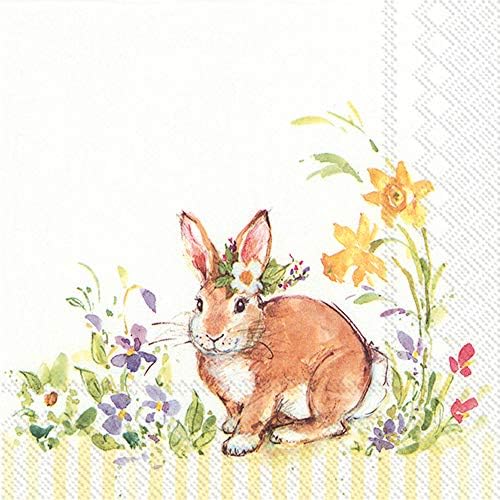 IHR Ideal Home Range 3-Ply Cocktail Size Paper Party Napkins, 20-Count, 5" x 5", Lovely Bunny (Yellow)