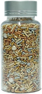 Confect Sprinkle Mix – Gold & White Pearl Sugar Strands for Baking, Cake Decoration & Cupcake Topping – Vegan, Gluten-Free, Nut-Free, Soy-Free, Dairy-Free, Palm Oil-Free – 4.2 Oz
