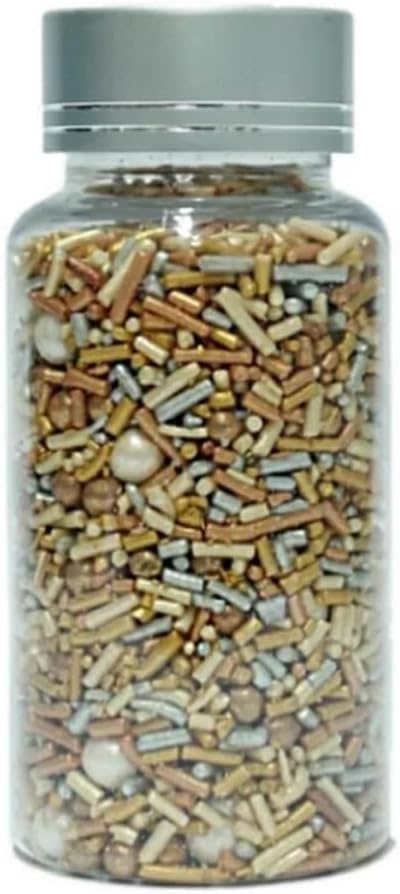 Confect Sprinkle Mix – Gold & White Pearl Sugar Strands for Baking, Cake Decoration & Cupcake Topping – Vegan, Gluten-Free, Nut-Free, Soy-Free, Dairy-Free, Palm Oil-Free – 4.2 Oz