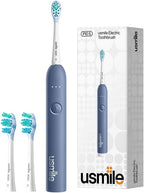 usmile P10S Sonic Electric Toothbrush – 3 Modes Deep Clean & Whitening, 180-Day Battery Life, Cushioned Gum-Care Brush Head for Sensitive Teeth, Smart Timer, 2 Brush Heads (Blue)