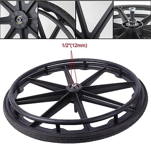 24 x 1 3/8 Wheelchair Rear Wheels (2Pcs), 24" Non-Pneumatic Solid Tire Replacement Back Wheel, Manual Wheelchair Replacement Accessories(Black)