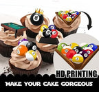 18pcs Glitter Billiards Dessert Cupcake Topper Sport Theme Decor Supplies Men Boys Girls Happy Birthday Decorations