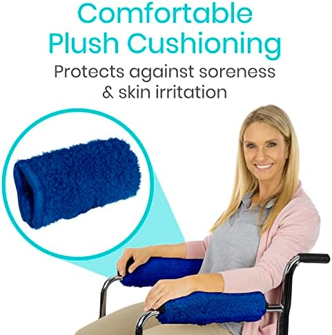 Vive Wheelchair Armrest Pads (2 PCS) - Memory Foam Sheepskin Cushion Accessories for Transport Electric Wheel Chair Arm Rests - for Adults, Seniors, Handicapped - Soft Support for Office Chair