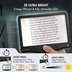 MagniPros 5X Rechargeable Large Ultra Bright LED Page Magnifier with Anti-Glare Lens & 3 Color Dimmable Light Modes, Relieve Eye Strain- Ideal for Reading Small Prints, Low Vision, Seniors