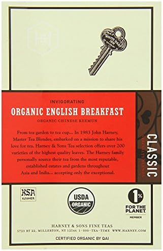 Harney & Sons Organic English Breakfast | 20 Wrapped Sachets, 20 Count Pack of 6, 100% Pure Black Tea