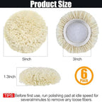 6 PCS Wool Buffing Polishing Pads - 3 Inch Natural Wool Cutting Pads With Hook and Loop Backing, Compound & Polishing for Automotive Car Boats Glass Furniture Body Repair