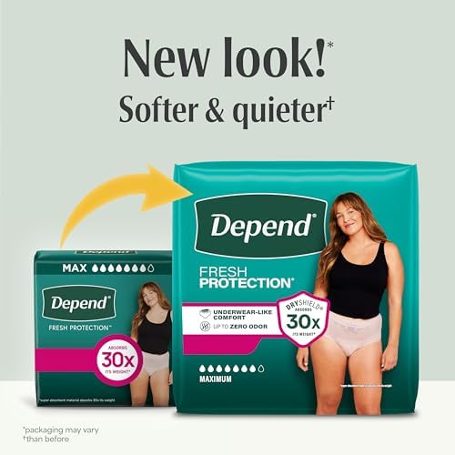 Depend Fresh Protection Adult Diapers, Incontinence Underwear for Women, Disposable, Maximum, Medium, Blush, 30 Count, Packaging May Vary
