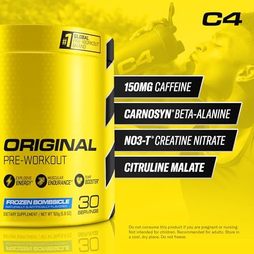 C4 Original Pre-Workout Powder For Endurance, Focus & Performance with 150mg Caffeine, Beta-Alanine, Creatine, Sugar Free Pre-Workout for Men & Women, 30 Servings, Frozen Bombsicle