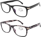 DOOViC Reading Glasses 2 Pack Blue Light Blocking Black/Tortoise Spring Hinge Quality Readers for Men and Women Anti Eyestrain 1.00 Strength