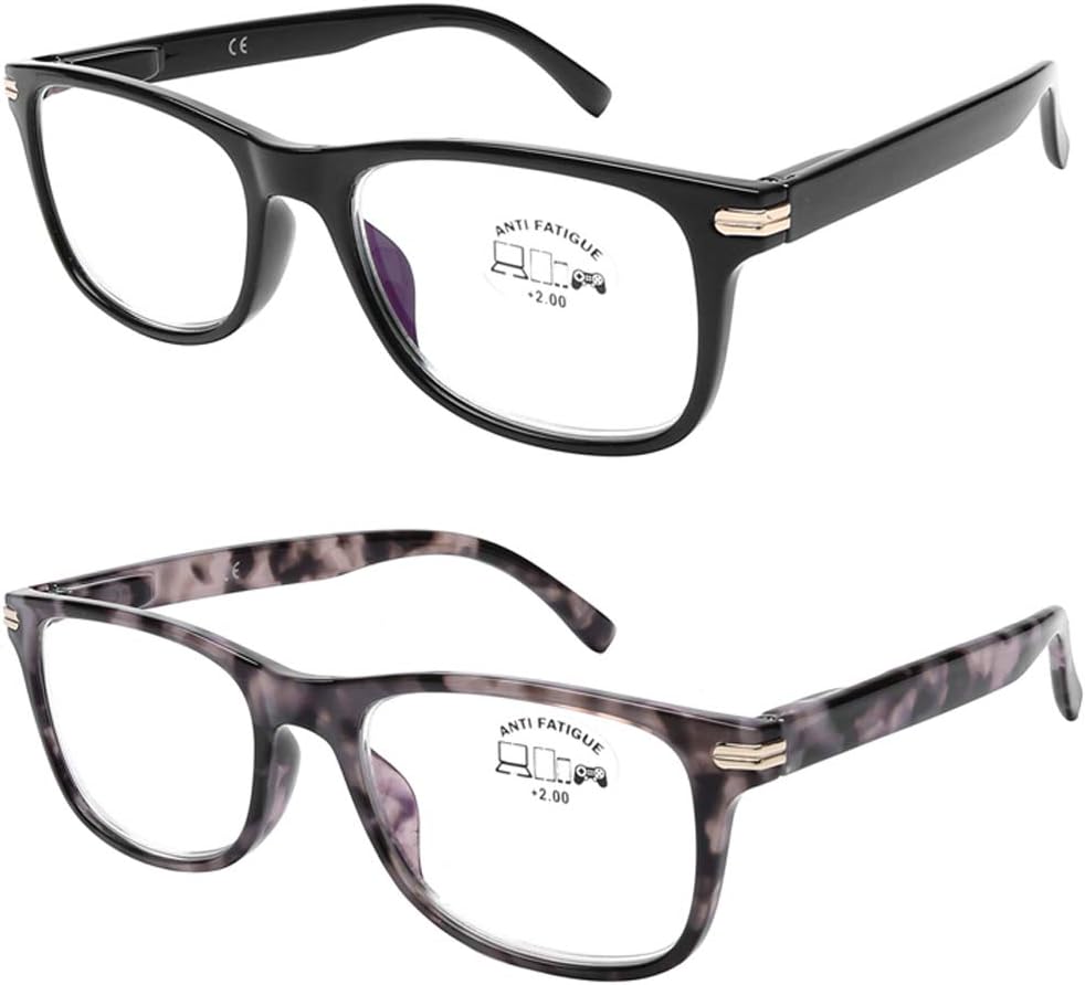 DOOViC Reading Glasses 2 Pack Blue Light Blocking Black/Tortoise Spring Hinge Quality Readers for Men and Women Anti Eyestrain 1.00 Strength
