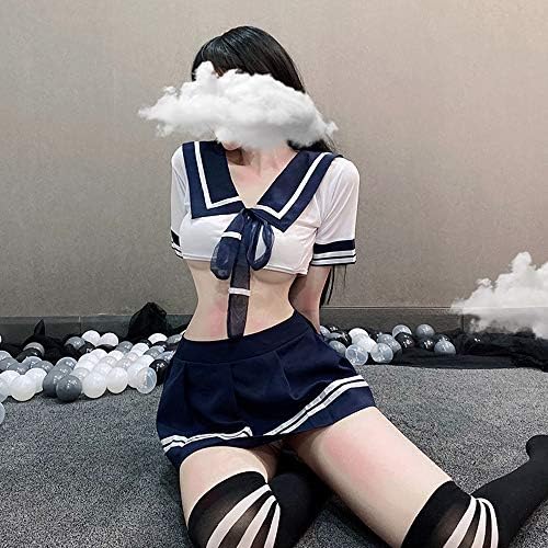 SINROYEE Women Lingerie Sexy Schoolgirls Outfit Lingerie Roleplay Cosplay Sailor Costumes with Socks Lovely