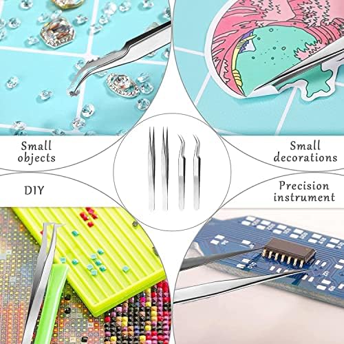 Utoolmart ST-13 Stainless Steel Tweezers Micro-magnetic Straight and Curved Pointed Tip Tweezers Maintenance Tool For False Eyelash Forceps Watchmaker Repair Tool with Card Bag 3pcs