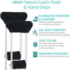 Vive Fleece Crutch Pads & Hand Grips – Soft Underarm Cushion Padding for Crutches – Comfortable Foam Support, Washable, Breathable Accessories for Adults & Youth – Armpit Pain Relief (Black)