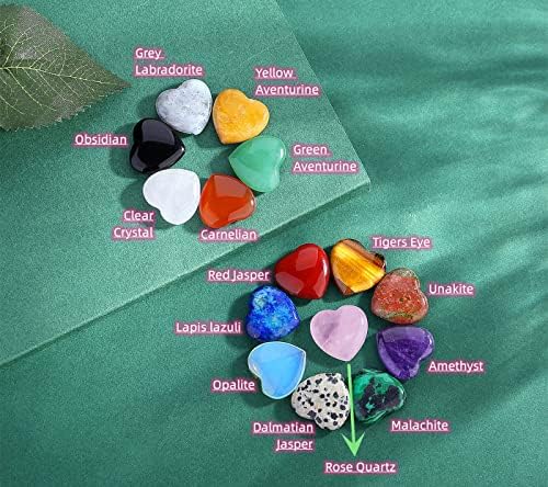 15 PCS Heart Crystals Healing Natural Pocket Stones Polished Love Shaped Palm Gemstones Rose Quartz Amethyst Assorted Set Reiki Energy Balancing Meditation Mother's Day Gift 0.8 Inch