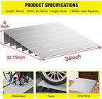 Door Threshold Ramp 6" Rise Door Ramp Aluminum Entry Ramp or Doorways Rated 800 lbs Load Capacity forWheelchair Scooters Power Chairs Walkers Metallic