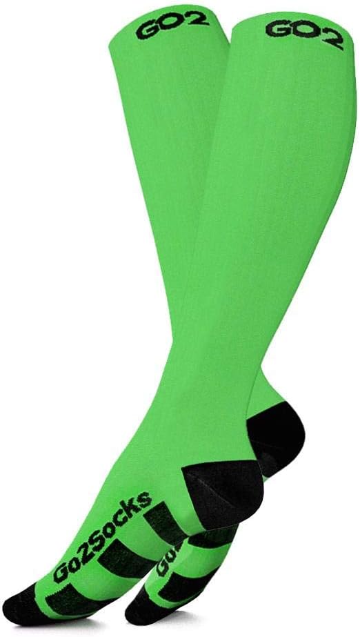 Go2Socks Compression Socks for Men Women Nurses Runners 20-30mmHg Medical Stocking Athletic (GreenBlack, S)