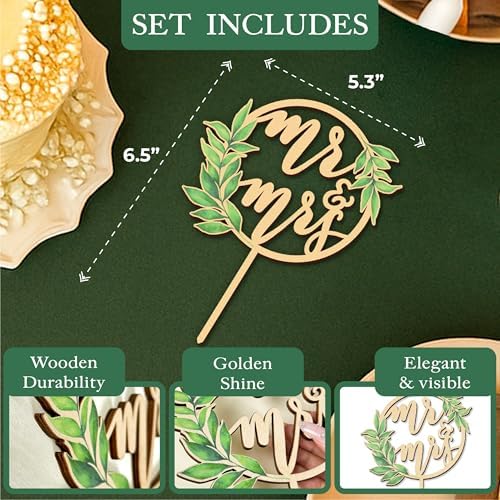 Rustic Wedding Cake Toppers Bride And Groom - Boho Mr And Mrs Cake Topper, Wood Mr And Mrs Sign For Engagement Bridal Shower Decor, Sage Green Wedding Cake Decorations