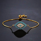 Trendy Gold Plated Turkish Evil Eye Bracelet Pave CZ Blue Eye Gold Chain Bracelet Adjustable Female Party Jewelry