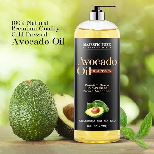 Majestic Pure Avocado Oil - 100% Pure & Natural - Premium Grade, Cold-Pressed, Hexane-Free Carrier Oil for Skin, Hair and Body - Moisturizing Skin, Hair and Scalp - 16 Fl Oz