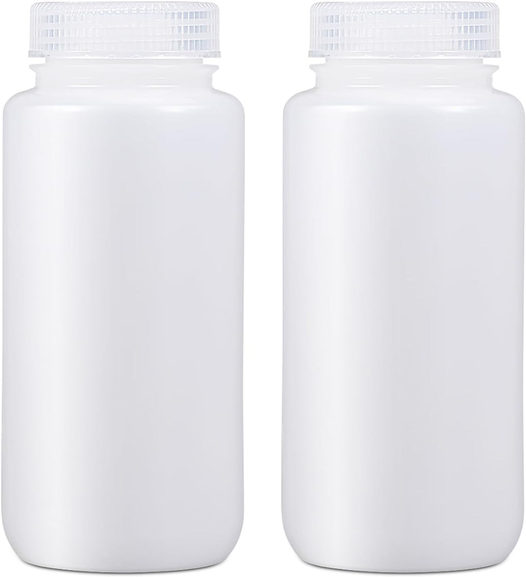 16.9 oz Wide Mouth Lab Reagent Container, Laboratory Grade Chemical Bottle, Sealed Leak-proof Translucent HDPE, Pill & Water Sample Bottle (2 Pcs)