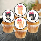 24 Cute Kittens Edible Cupcake Toppers, Stand Up Discs Wafer Cake Decorations Cat Birthday Decorations, Cat Cake Toppers, Edible Birthday Party Cookie Decor, 1.5 inch / 4cm UNCUT