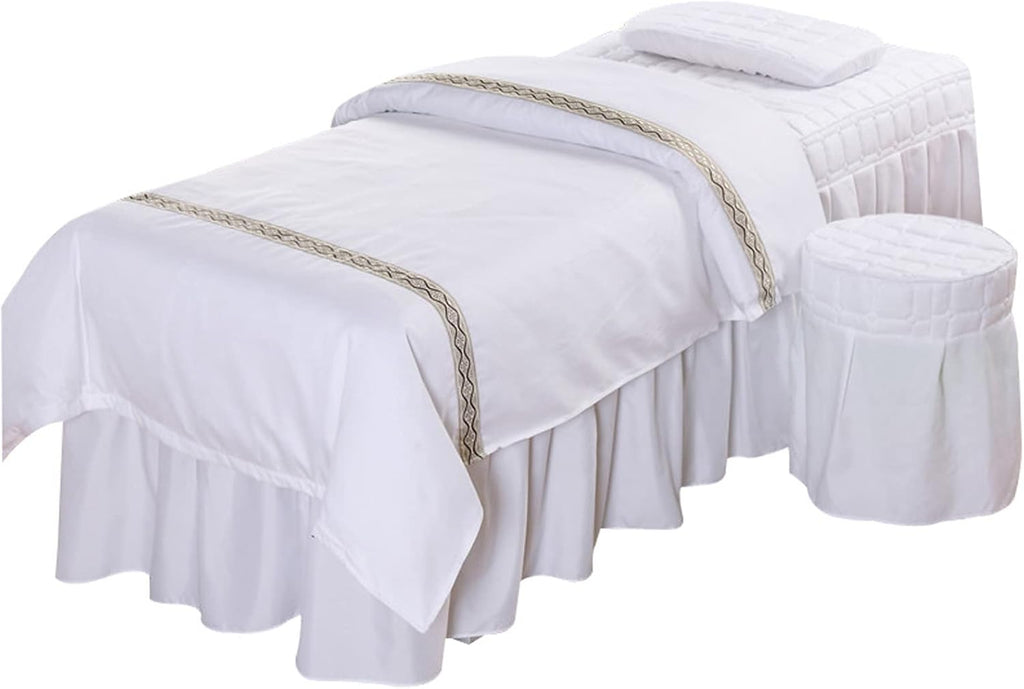 TFCFL Massage Table Skirt Solid Color Massage Table Sheet Sets Bed Valance Sheet Table Skirt Natural Massage Linen Salon Bed Cover Bedspreads Bedding (White,1 Set, 180x120CM/70.87x47.24Inch)