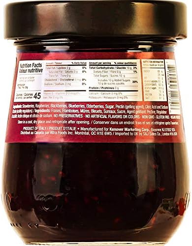 Tuscanini Premium Italian Forest Fruits Preserves, 11.64 oz Jar, Spreadable Fruit Jam, No High Fructose Corn Syrup, No Preservatives, Non GMO, Gluten Free