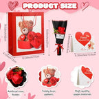 Capoda 4 Pcs Valentine's Day Bear Gifts Set Include 12 Inch Heart Bear Artificial Rose Flowers Valentine Bag and Greeting Card Sweet Day Birthday Gift Basket for Women Wife Mom