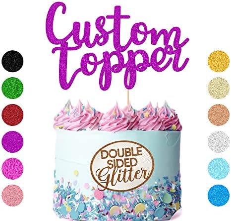 EDSG Custom Cake Topper, Personalized Double Sided Glitter Cake Topper with Any Text Numbers, 11 Colours for Birthday Wedding Anniversary Graduation Baby Shower (Purple)