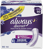 Always Discreet Plus Incontinence Pads, Extra Heavy Absorbency, Long (90 Count)
