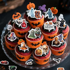 62PCS Edible Halloween Cupcake Toppers Wafer Paper Pumpkin Skull Ghost Cake Decoration Trick or Treat Cupcake Picks for Halloween Eve Theme Party Birthday Decor Supplies