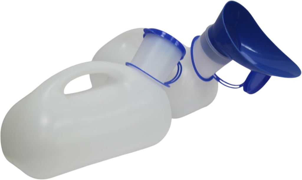 Aidapt Unisex Portable Urinal for Male/Female (Pack of 2 Count) 1L Capacity Spill Resistant Thick Plastic Pee Bottles with Easy-Grip Handle