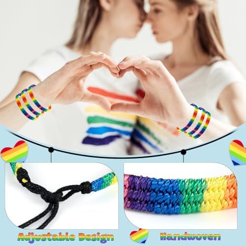 NEBURORA LGBT Pride Rainbow Bracelets For Bisexual Gay Lesbian Couples Handmade Braided Adjustable LGBTQ Bracelets Pride Month Friendship Bracelet Gifts for Men Women