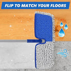 2-Sided Microfiber Dust Mop: Dry Flat Wall Mop for Hardwood Floors with 3 Reusable Pads Reversible Head for Apartment Kitchen Tile Laminate Pet Hair Cleaning