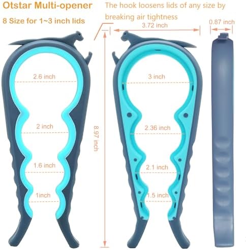Otstar Jar Opener & Bottle Opener Set for Weak Hands - Multi-Function Kitchen Opener Tool for Seniors with Arthritis, Elderly - Includes Jar Lid Gripper Pad, Corkscrew Opener