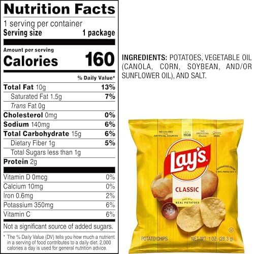 Lay's Potato Chips, Classic, 1 Ounce (Pack of 40)